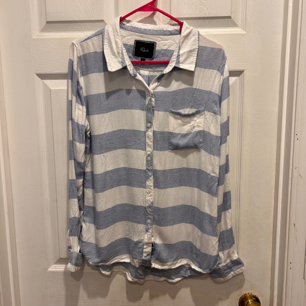Rails Hunter Wide Striped Georgette Long Sleeve Button Up Shirt Women's Large